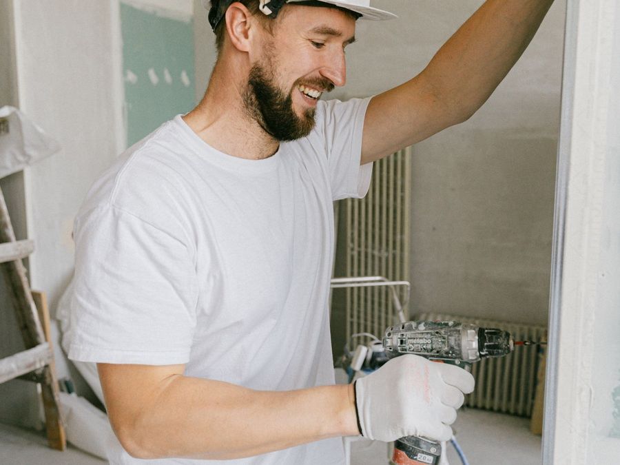 Finish carpentry work being installed inside a home
